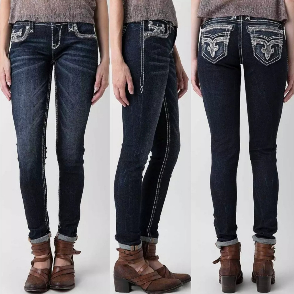 Rock Revival Buckle "Boris" Low Rise Skinny Jean Blue | Women's Size 24